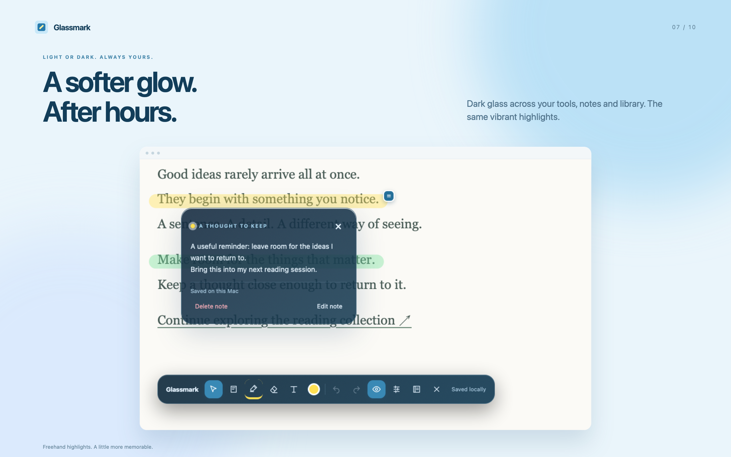 Glassmark's dark appearance with unchanged highlight colours